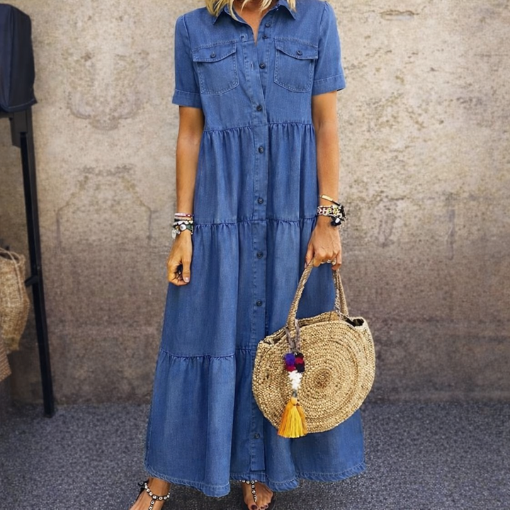 Clara | Denim-Look Tiered Dress
