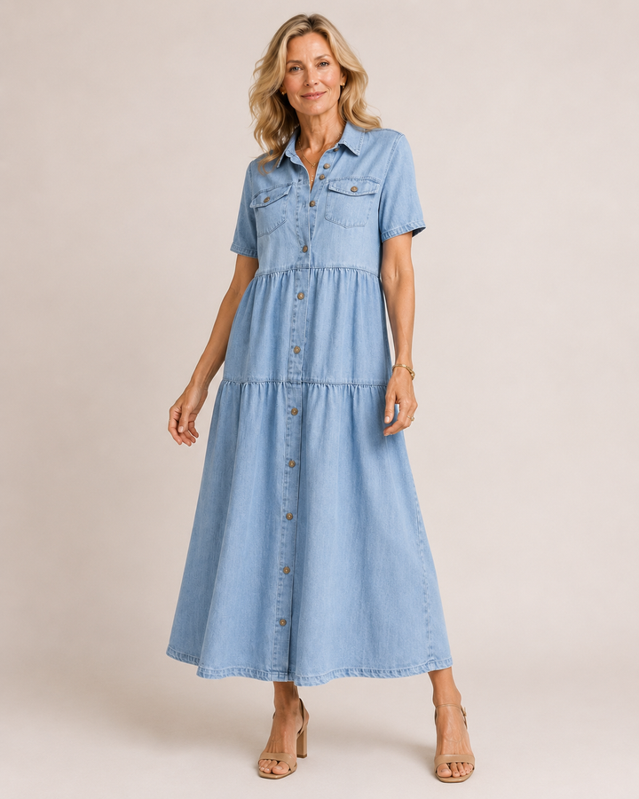 Clara | Denim-Look Tiered Dress