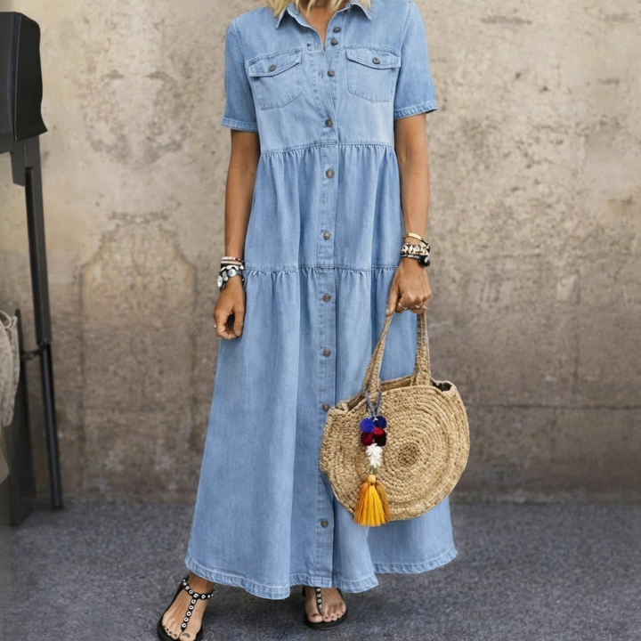 Clara | Denim-Look Tiered Dress